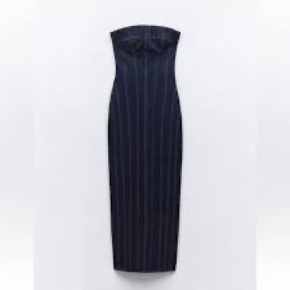 NWT Zara Blue Denim Midi Bustier Corset Party Dress Medium - Picture 2 of 16